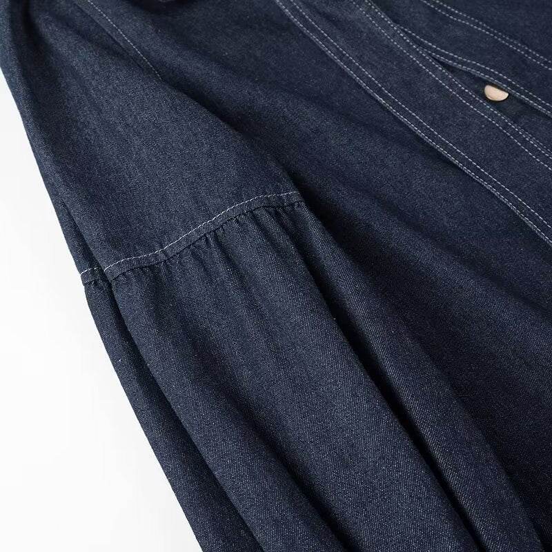 Chemise en jean décontractée à lacets et nœud bleu foncé - Droxev