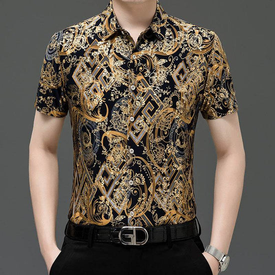Chemise d'été imprimée à manches courtes pour homme d'âge moyen, en soie glacée extensible, pour loisirs - Droxev
