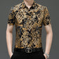 Chemise d'été imprimée à manches courtes pour homme d'âge moyen, en soie glacée extensible, pour loisirs