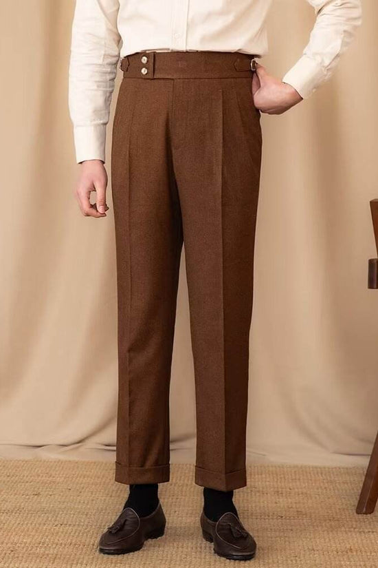 Pantalon de costume décontracté taille haute à boucle réglable pour homme - Droxev
