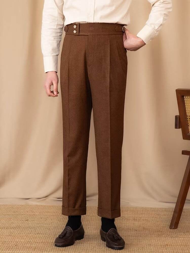 Pantalon de costume décontracté taille haute à boucle réglable pour homme - Droxev