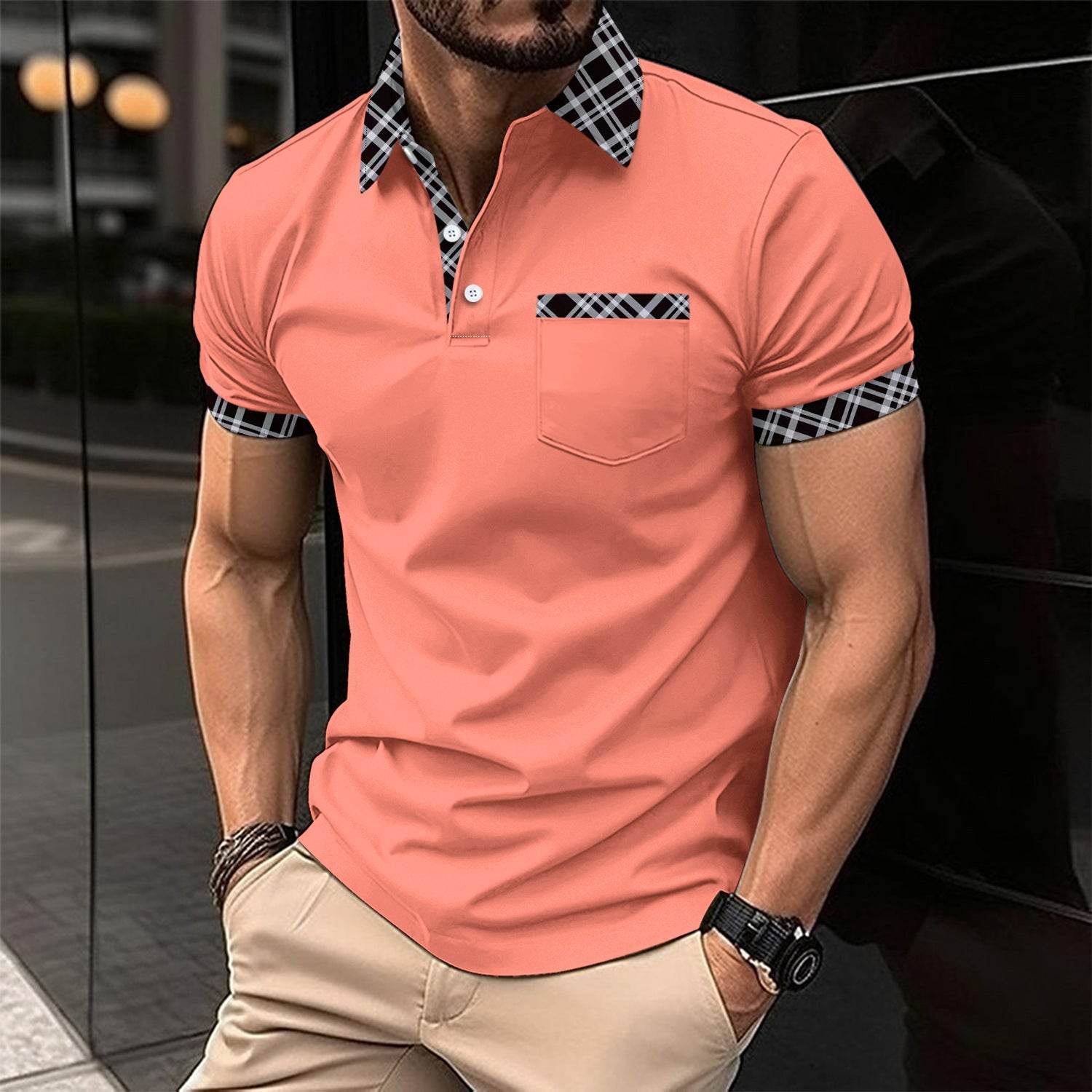 Polos de sport à manches courtes à carreaux assortis aux couleurs européennes et américaines - Droxev