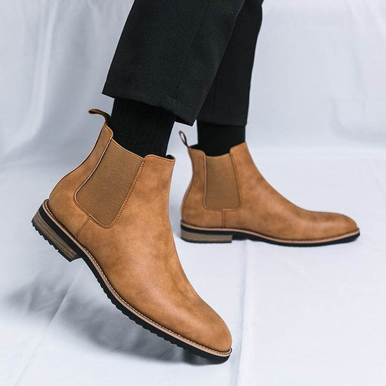 Chaussures pointues en cuir pour hommes : bottines Chelsea britanniques pointues - Droxev
