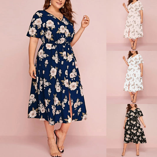 Robe Femme Imprimée Fleurie Col V Été
