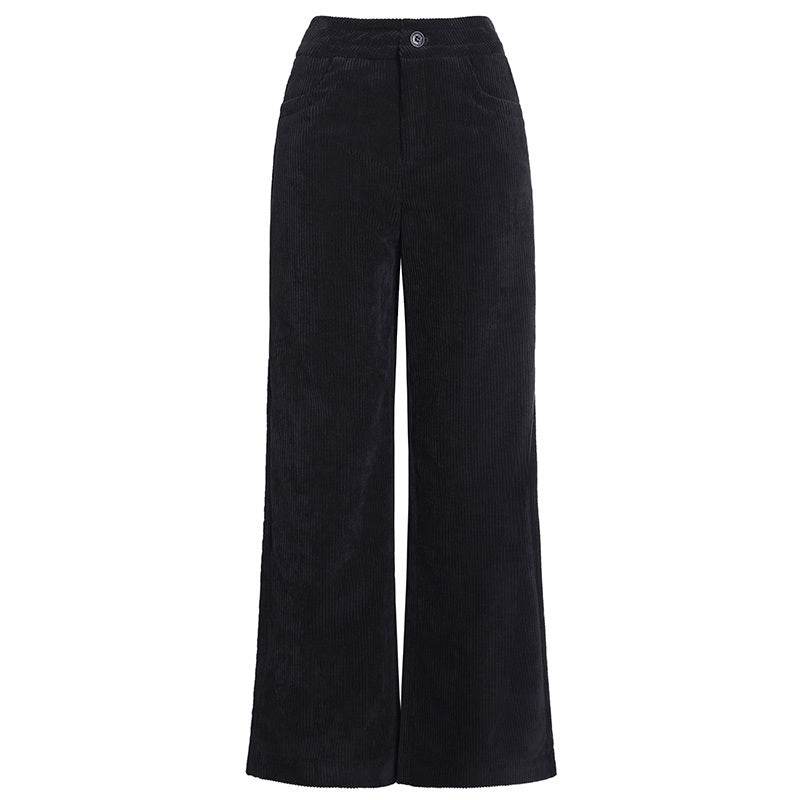 Pantalon ample décontracté en velours côtelé taille haute à jambes larges - Droxev