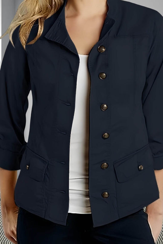 Veste décontractée à simple boutonnage et manches retroussables de couleur unie - Droxev