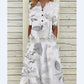 Robe longue décontractée ample à col en V et poches imprimées pour femme