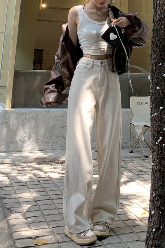 Pantalon en jean blanc coupe droite - Droxev