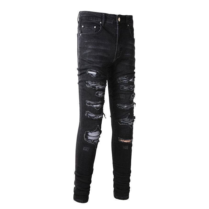 Jean slim noir élastique teinté gris blanc pour homme - Droxev