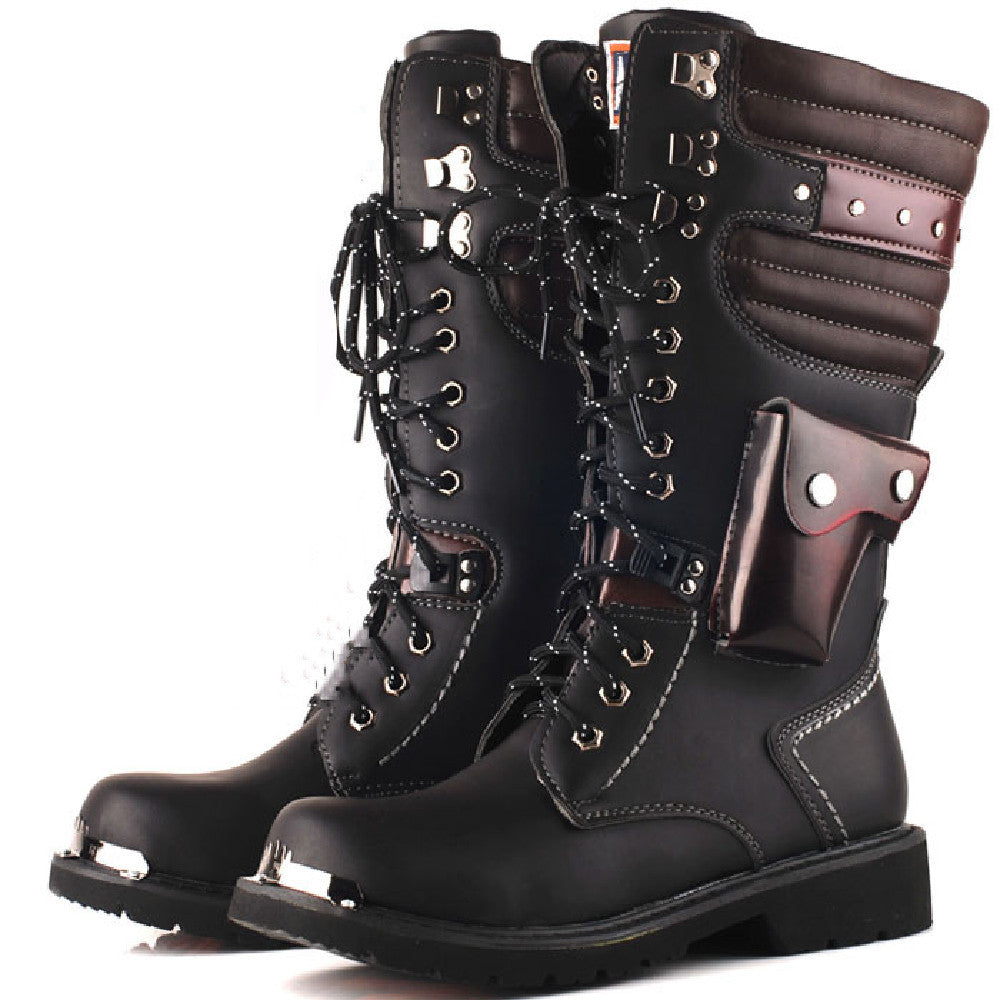 Bottes militaires montantes pour homme, en cuir et outillage