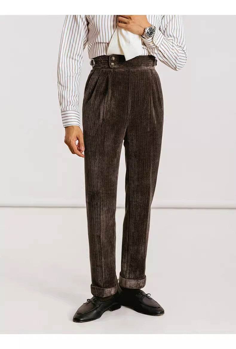 Pantalon de costume en velours côtelé pour homme, coupe droite, pour l'automne - Droxev