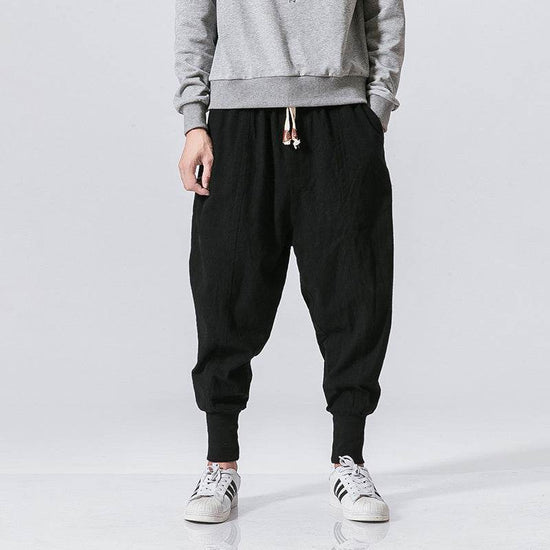Pantalon sarouel en coton et lin pour homme, style hip-hop - Droxev
