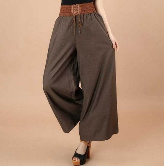 Pantalon ample en coton et lin pour femme - Droxev