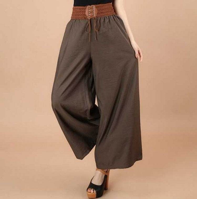 Pantalon ample en coton et lin pour femme - Droxev