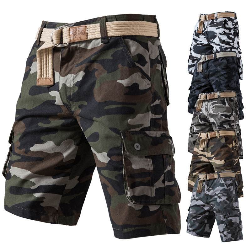 Salopette d'été en pur coton délavé, short camouflage pour homme - Droxev