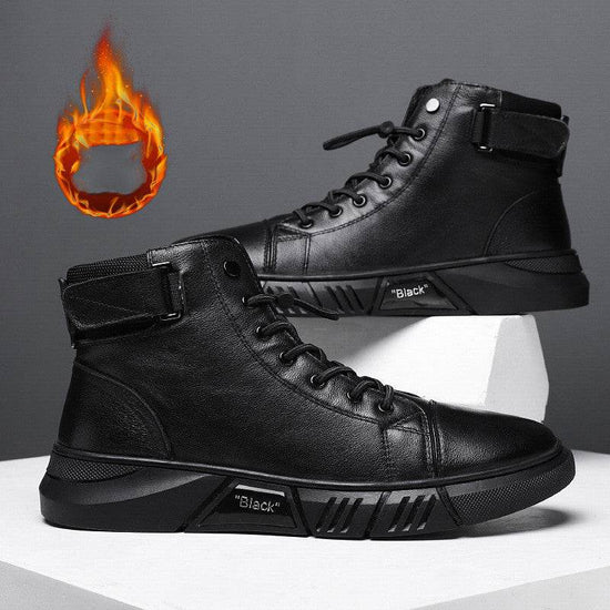 Bottes Martin décontractées en cuir et peluche pour homme - Droxev