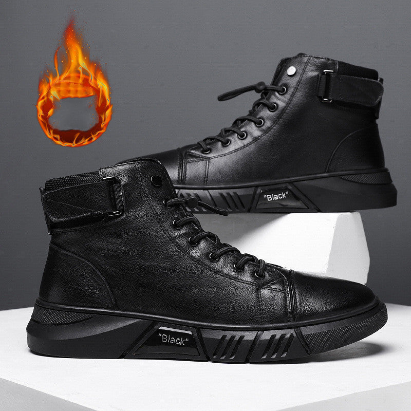 Bottes Martin décontractées en cuir et peluche pour homme