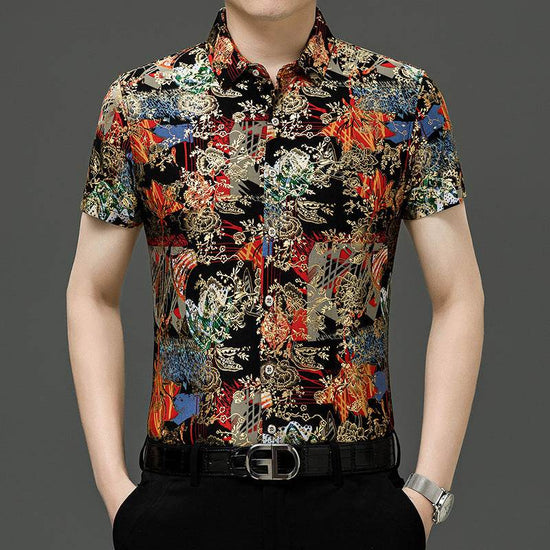 Chemise d'été imprimée à manches courtes pour homme d'âge moyen, en soie glacée extensible, pour loisirs - Droxev