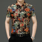 Chemise d'été imprimée à manches courtes pour homme d'âge moyen, en soie glacée extensible, pour loisirs