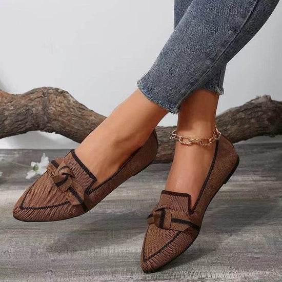 Chaussures plates tendance à bout pointu et nœud pour femmes, tissées et respirantes, idéales pour l'été - Droxev