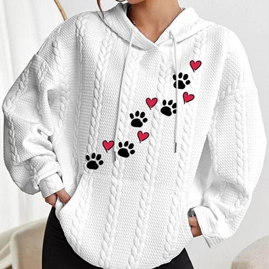 Sweat à capuche imprimé cœur et empreintes de pattes de chien - Droxev