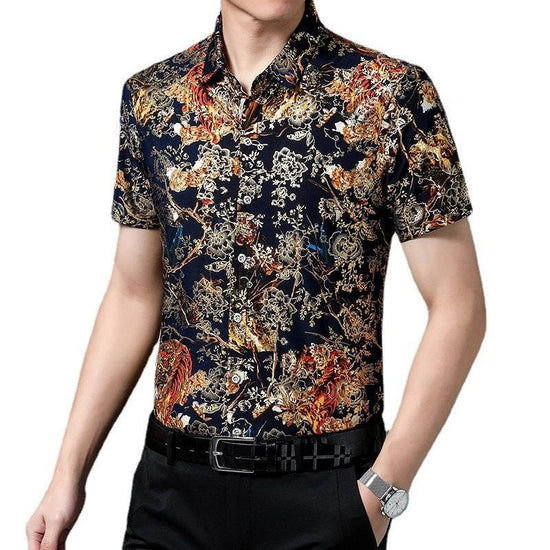 Chemise d'été imprimée à manches courtes pour homme d'âge moyen, en soie glacée extensible, pour loisirs - Droxev
