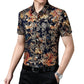 Chemise d'été imprimée à manches courtes pour homme d'âge moyen, en soie glacée extensible, pour loisirs