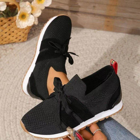 Nouvelles chaussures plates à lacets en maille pour femmes, chaussures de marche compensées respirantes et décontractées - Droxev