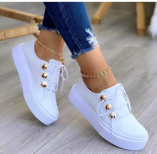Baskets plates à lacets pour femmes, chaussures décontractées à rivets - Droxev
