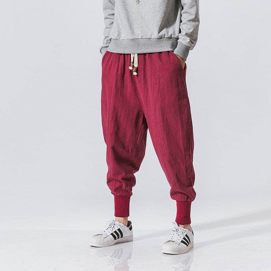 Pantalon sarouel en coton et lin pour homme, style hip-hop - Droxev