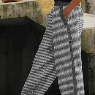 Pantalon décontracté en lin imprimé exquis - Droxev