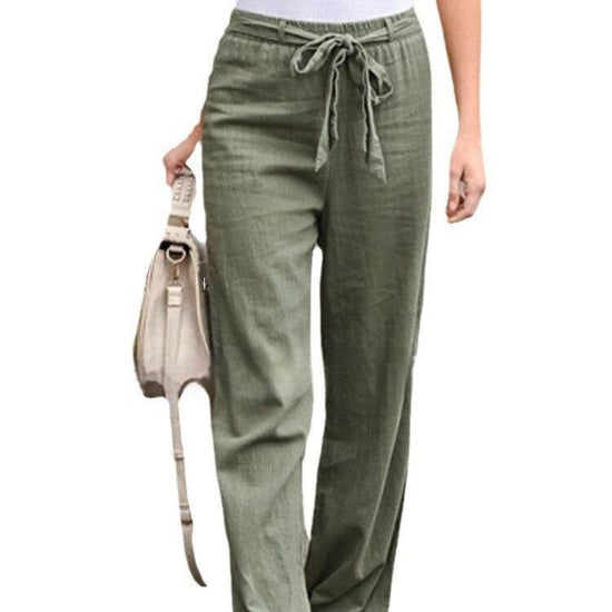 Pantalon décontracté en lin de couleur unie - Droxev