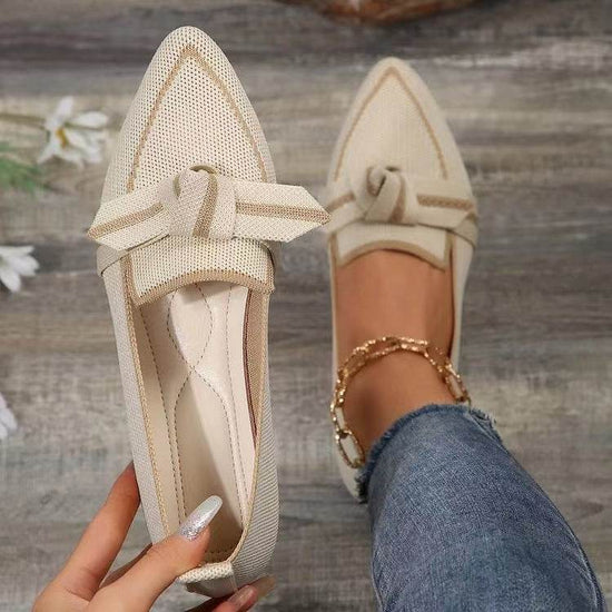 Chaussures plates tendance à bout pointu et nœud pour femmes, tissées et respirantes, idéales pour l'été - Droxev