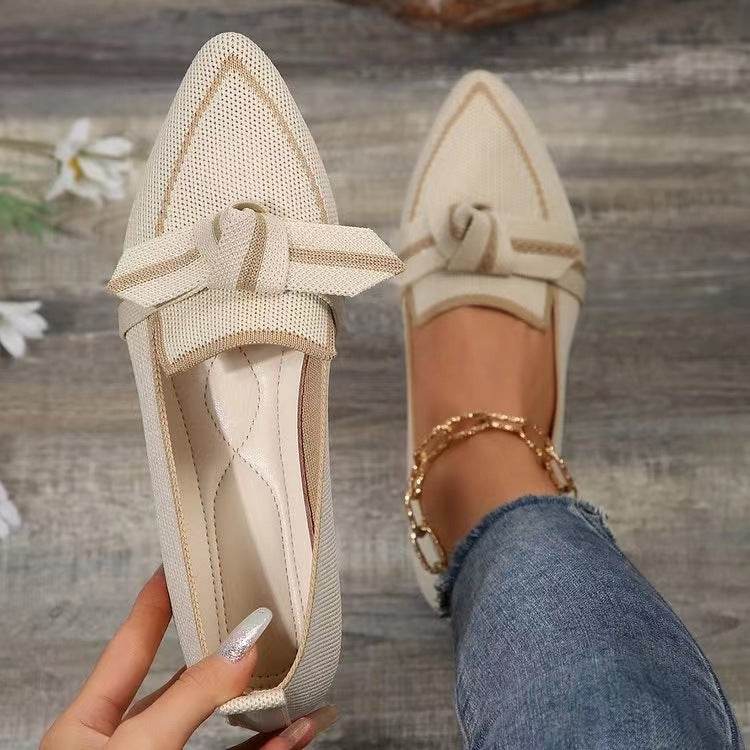 Chaussures plates tendance à bout pointu et nœud pour femmes, tissées et respirantes, idéales pour l'été - Droxev