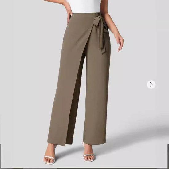 Pantalon large taille haute pour femme avec fermeture éclair invisible sur le côté - Droxev