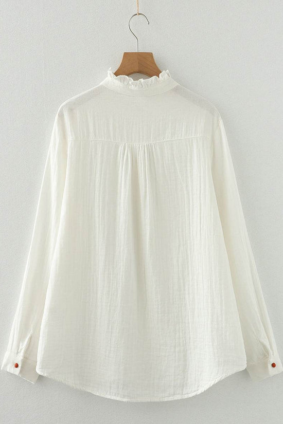 Chemise blanche à manches longues en fil de coton double épaisseur - Droxev