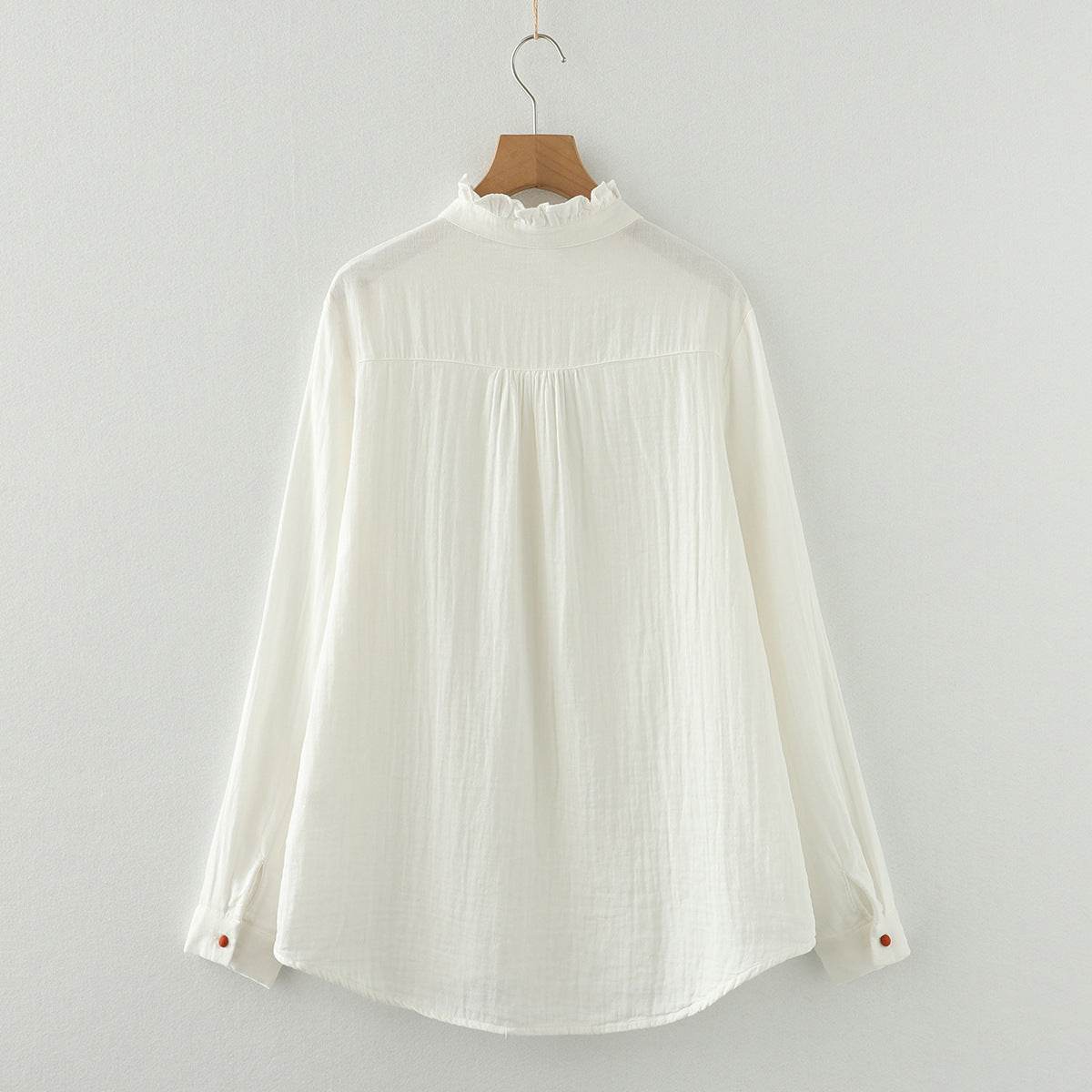 Chemise blanche à manches longues en fil de coton double épaisseur - Droxev