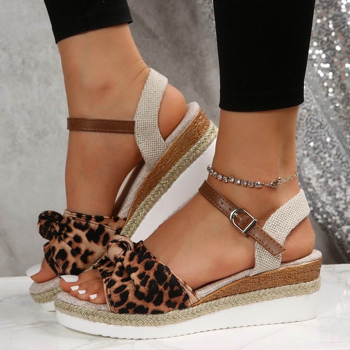 Chaussures compensées décontractées en lin à boucle pour femmes, tendance été - Droxev