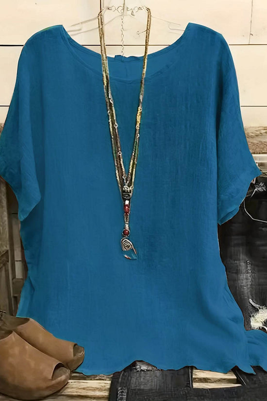Chemises décontractées à manches 3/4 et col rond pour femmes, couleur unie, hauts amples d'été, streetwear - Droxev