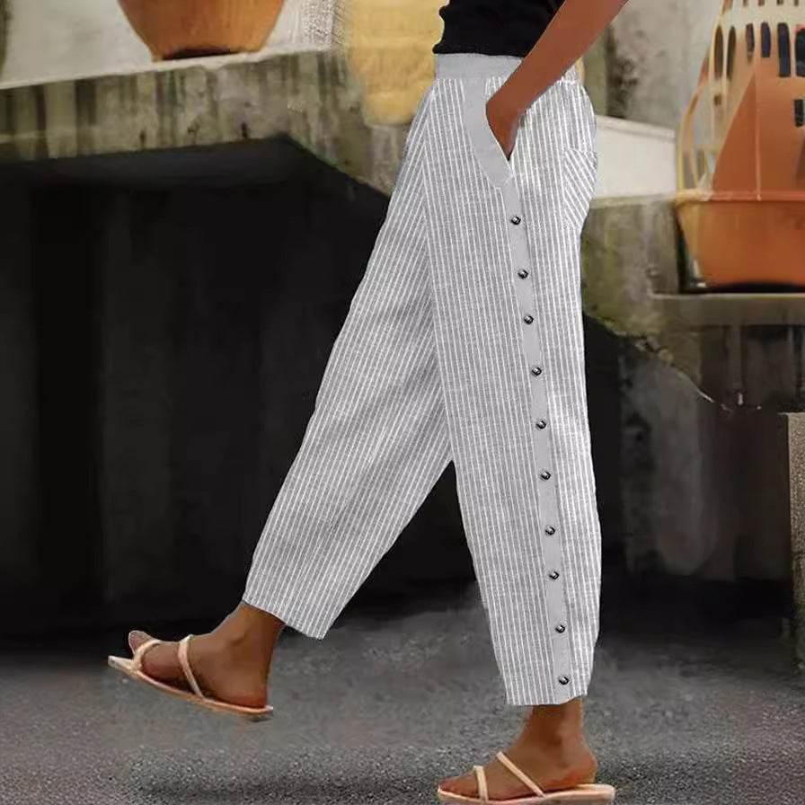 Pantalon décontracté en lin imprimé exquis - Droxev