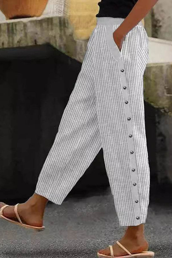 Pantalon décontracté en lin imprimé exquis - Droxev
