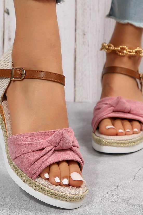 Chaussures compensées décontractées en lin à boucle pour femmes, tendance été - Droxev