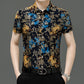 Chemise d'été imprimée à manches courtes pour homme d'âge moyen, en soie glacée extensible, pour loisirs