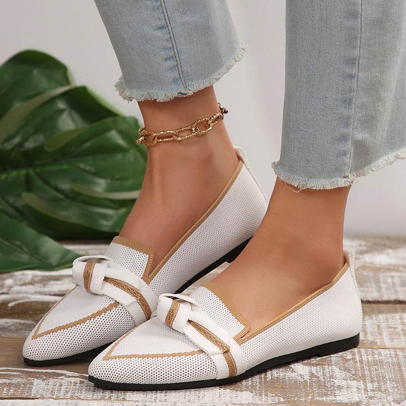 Chaussures plates tendance à bout pointu et nœud pour femmes, tissées et respirantes, idéales pour l'été - Droxev