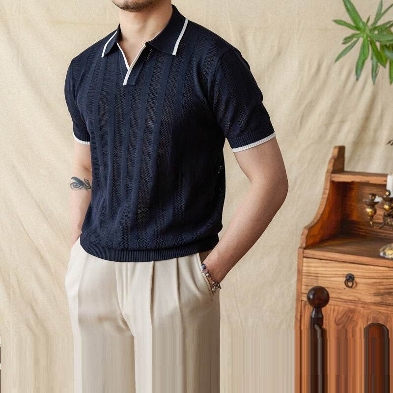 Polo d'été à manches courtes et col ciseaux pour homme - Droxev