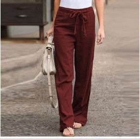 Pantalon décontracté en lin de couleur unie - Droxev