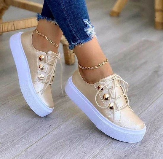 Baskets plates à lacets pour femmes, chaussures décontractées à rivets - Droxev