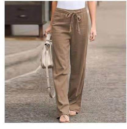 Pantalon décontracté en lin de couleur unie - Droxev
