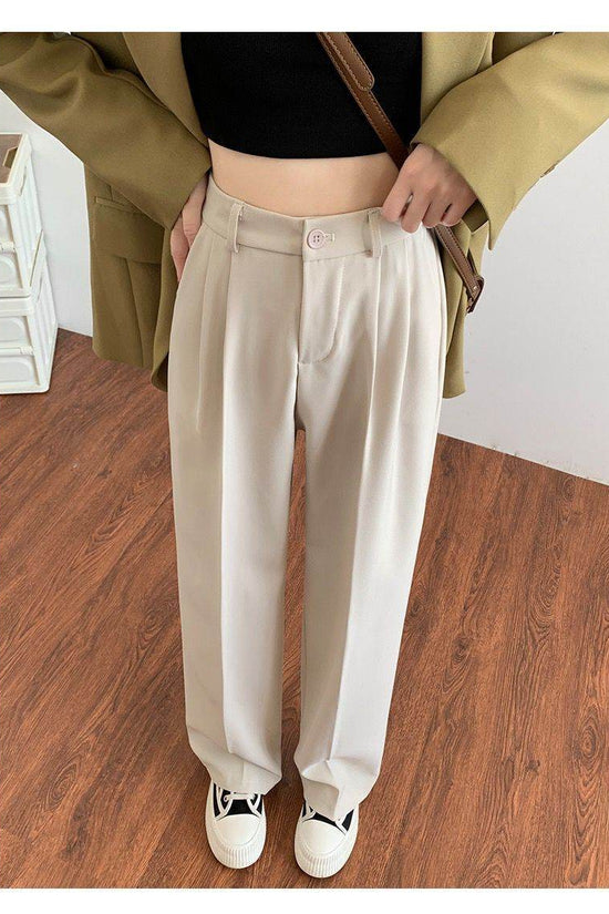Pantalon de costume décontracté taille haute à jambe droite - Droxev