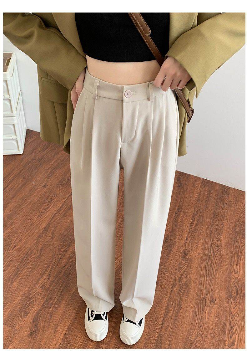 Pantalon de costume décontracté taille haute à jambe droite - Droxev